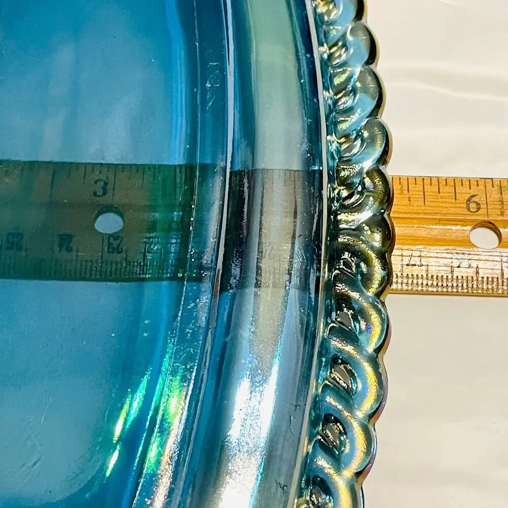 Indiana Glass Vintage Harvest Grape Blue Iridescent Carnival Glass Underplate